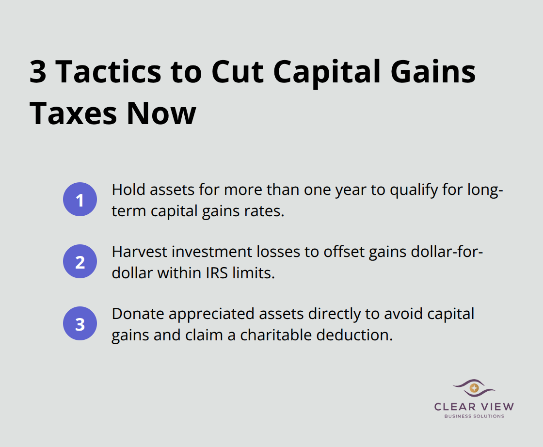 Compact list of three actionable tactics to reduce U.S. capital gains taxes now.