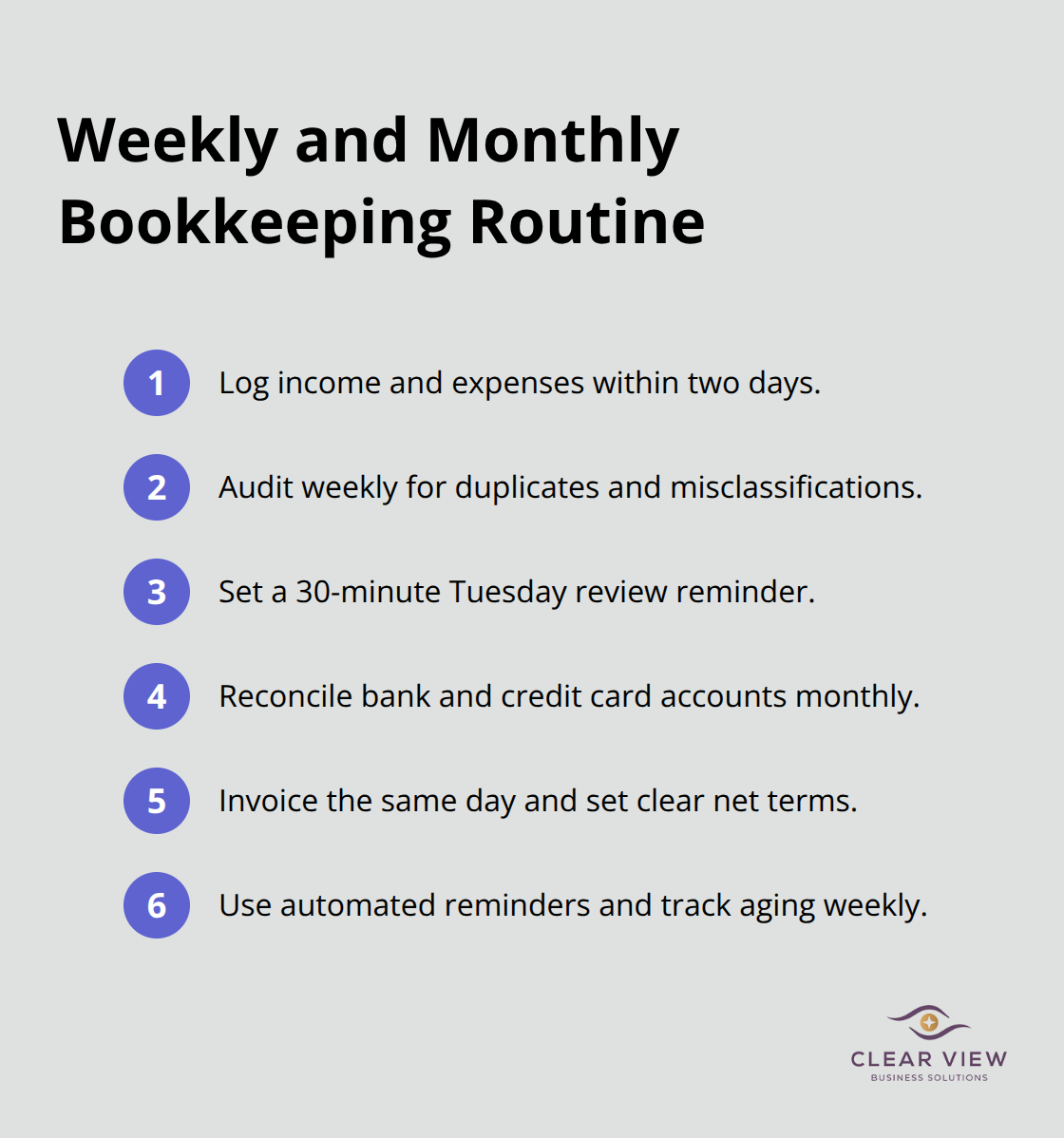 Compact checklist of recurring bookkeeping tasks for small businesses