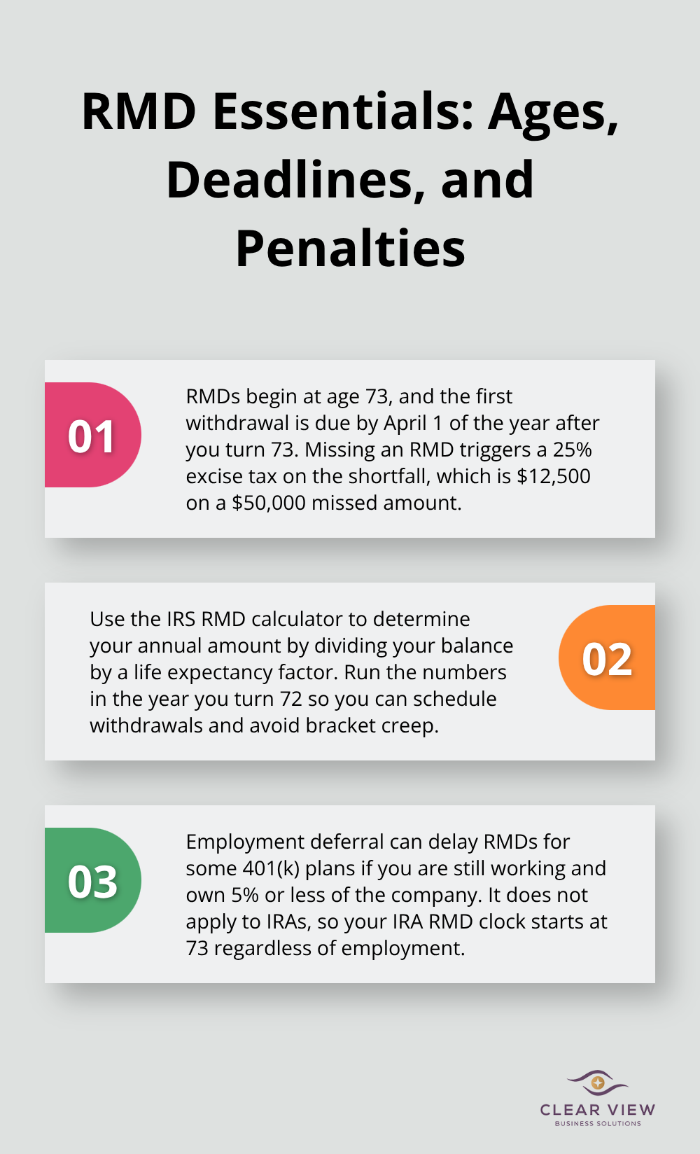 Three key RMD rules and planning actions for retirees. - Retirement tax planning