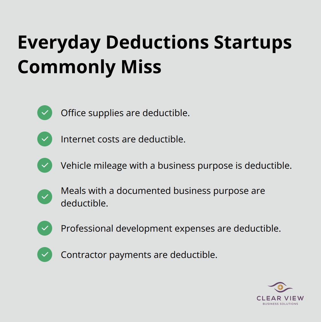 Checklist of common deductible business expenses for U.S. startups - Tax reduction for startups
