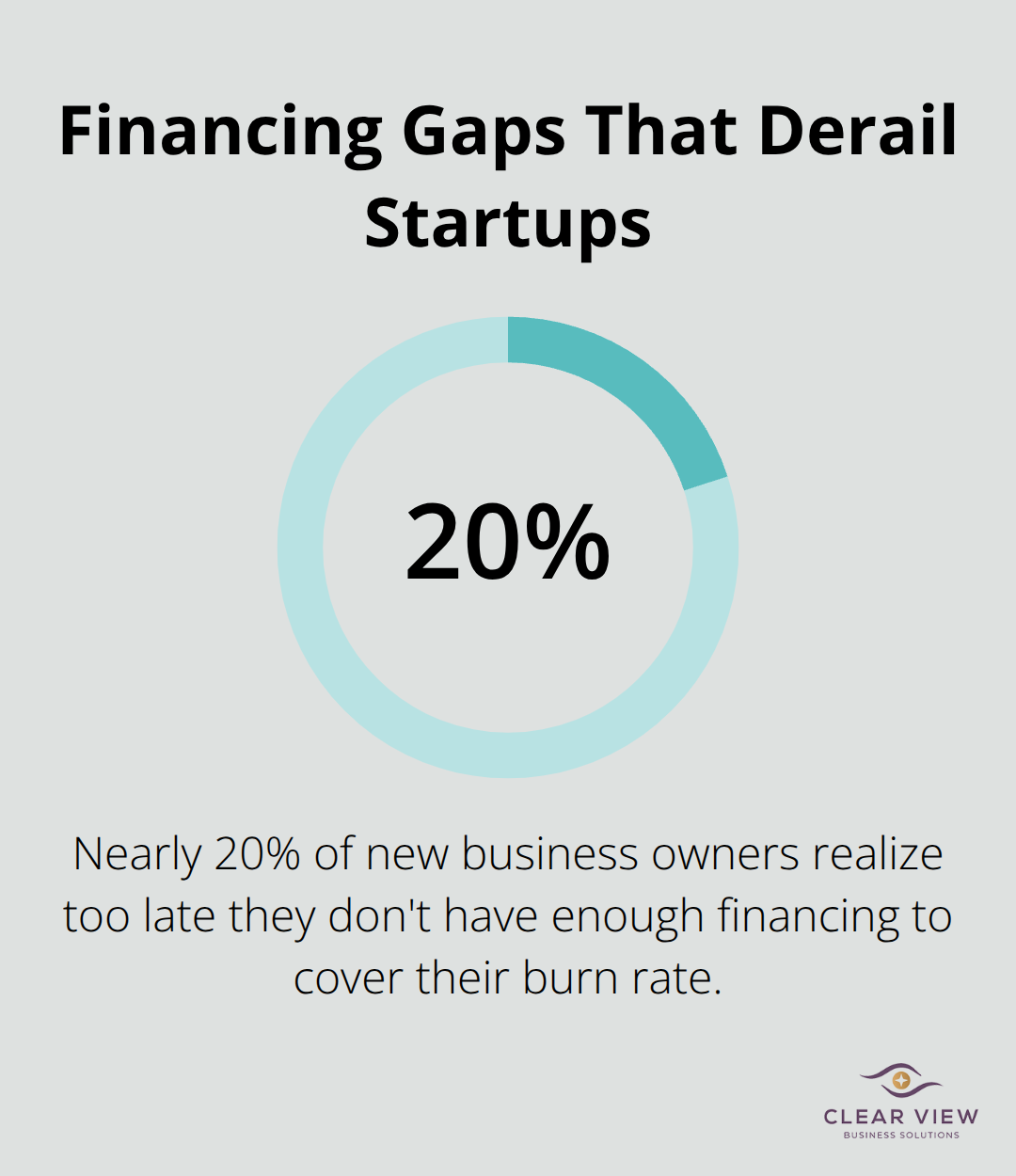 Chart showing that nearly 20% of new business owners realize too late they lack enough financing to cover burn rate. - Tucson startup accounting