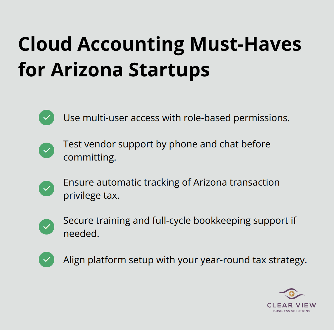 Checklist of key cloud accounting requirements for Arizona startups. - Tucson startup accounting