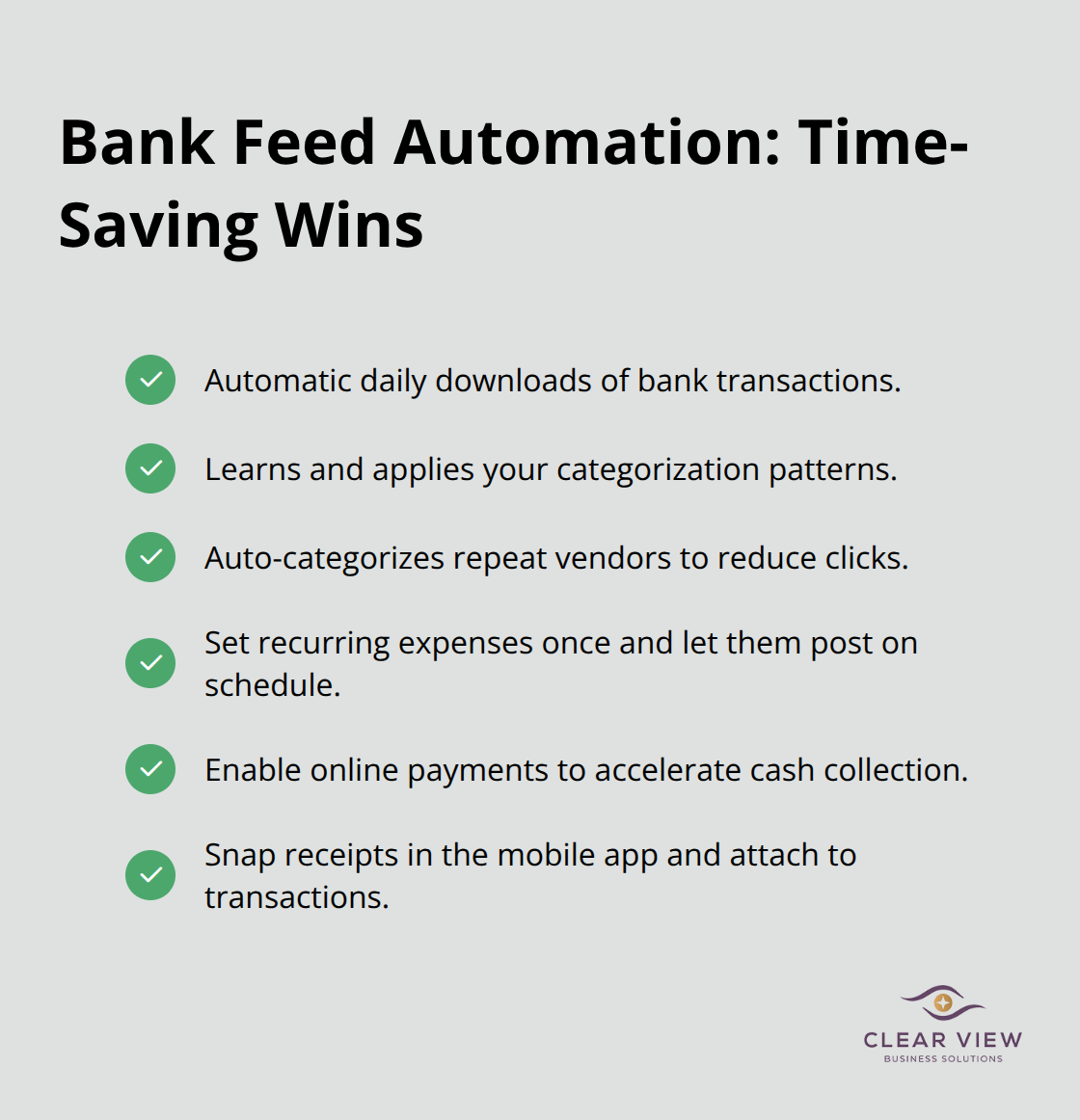 Checklist of QuickBooks bank automation benefits for U.S. small businesses. - learn QuickBooks basics